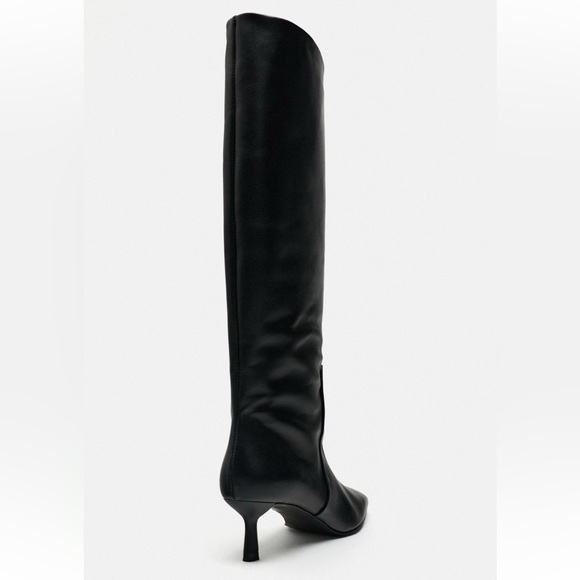 Zara heeled leather knee high boots leather black kitten heel 2006/310 38 7.5 - Picture 5 of 16